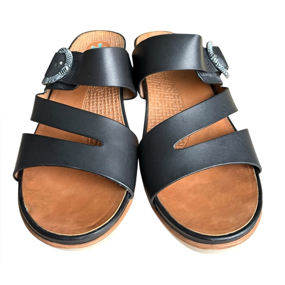 BareTraps Sandals Womens Laralee Slides Cork Wedge black Faux Leather size 9 - Picture 3 of 9